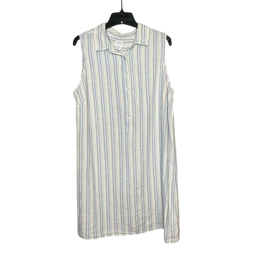 Sigrid Olsen Sleeveless 100% Linen Half Button Down Shirt Coastal Dress Size 1X